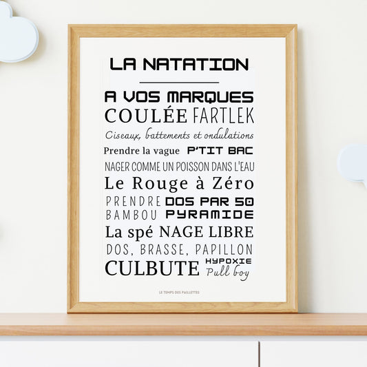 Affiche natation - Affiche mots et expressions de natation - Poster sport par Le Temps des Paillettes - Le Temps des Paillettes