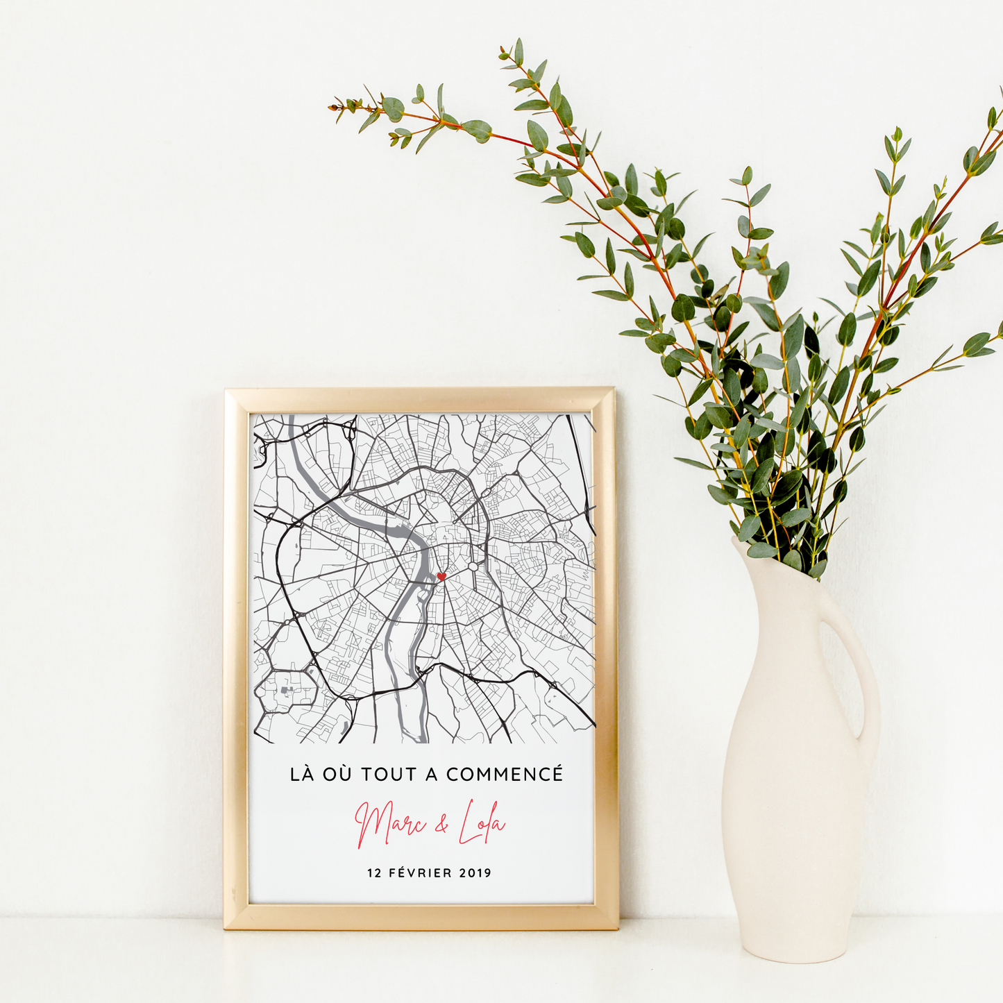 Affiche couple personnalisée avec lieu de rencontre - Affiche carte GPS pour couple  par Le Temps des Paillettes