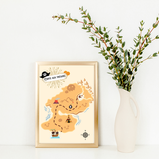 Affiches pirate enfant - trio pirate carte aux trésors prénom - Décoration pirate chambre de bébé par Le Temps des Paillettes - Le Temps des Paillettes