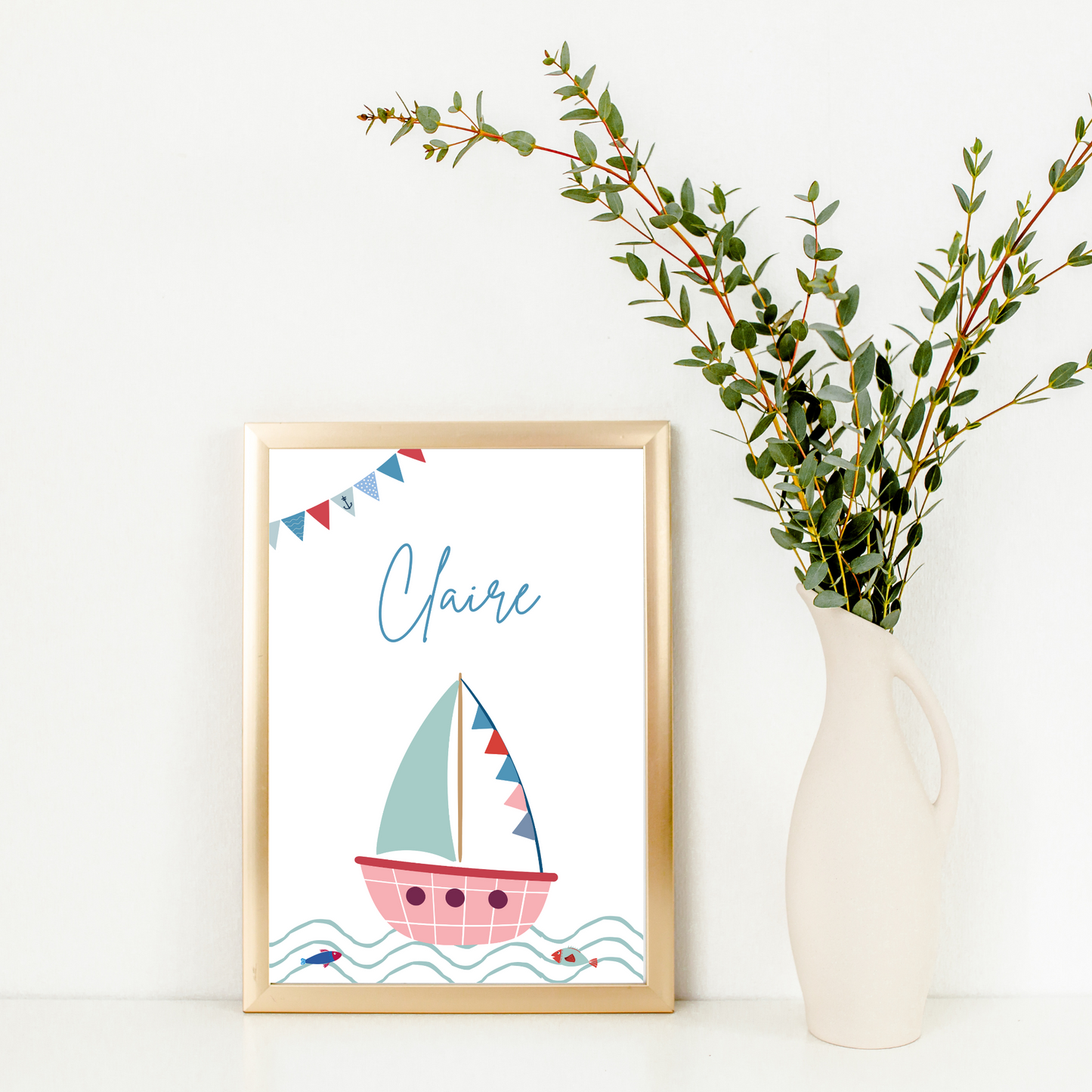 Affiche de naissance personnalisée prénom et bateau - décoration enfant bateau  par Le Temps des Paillettes