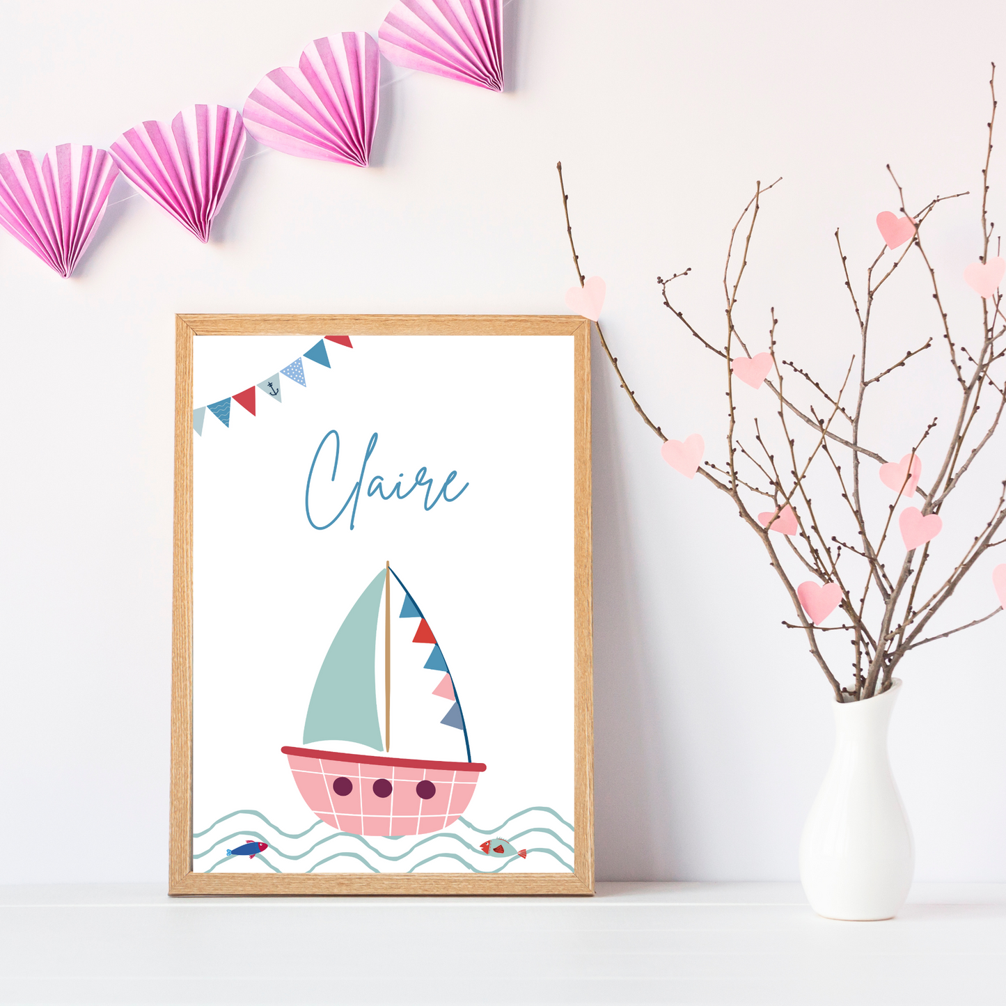 Affiche de naissance personnalisée prénom et bateau - décoration enfant bateau  par Le Temps des Paillettes
