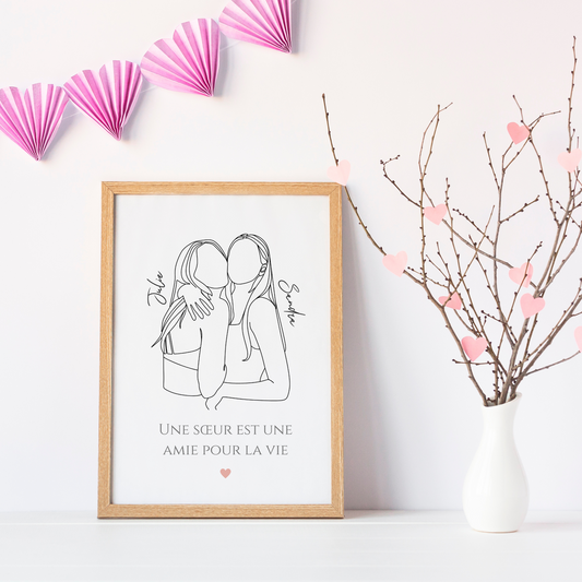 Affiche sœurs line art - Cadeau sœurs fratrie - cadeau anniversaire sœur par Le Temps des Paillettes - Le Temps des Paillettes