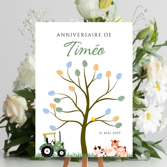 Arbre à empreintes tracteur anniversaire - Déco anniversaire personnalisé par le Temps des Paillettes - Le Temps des Paillettes