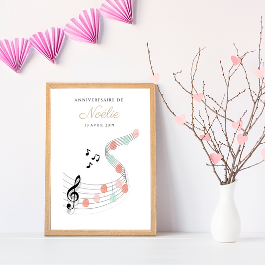 Arbre à empreintes personnalisé baptême / anniversaire - Décoration portée de musique et notes par le Temps des Paillettes - Le Temps des Paillettes