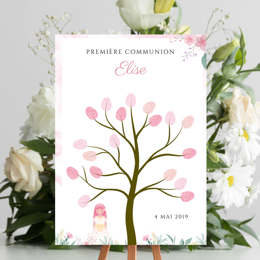 Arbre à empreintes première communion  - Déco confirmation personnalisé par le Temps des Paillettes - Le Temps des Paillettes