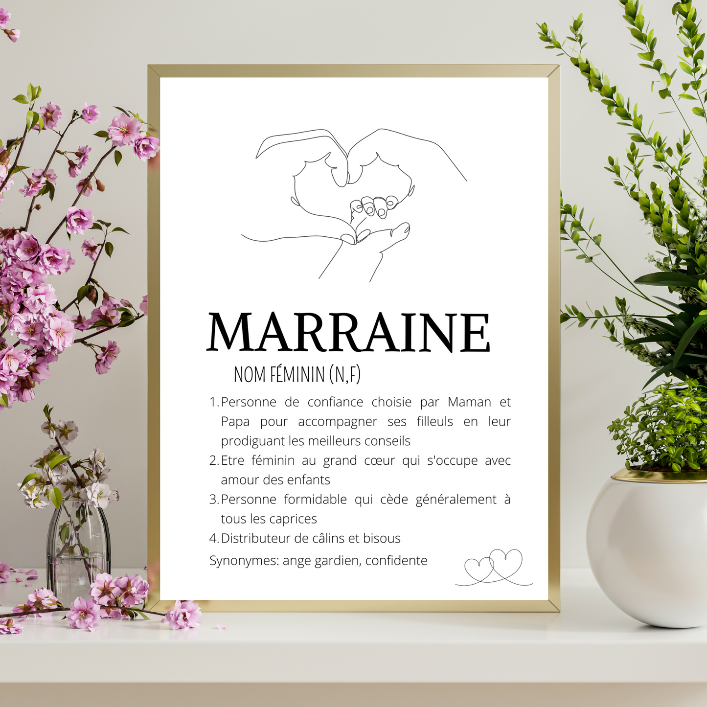 Affiche Définition Marraine | Cadeau Personnalisé - Affiche Marraine Single Line - Le Temps des Paillettes