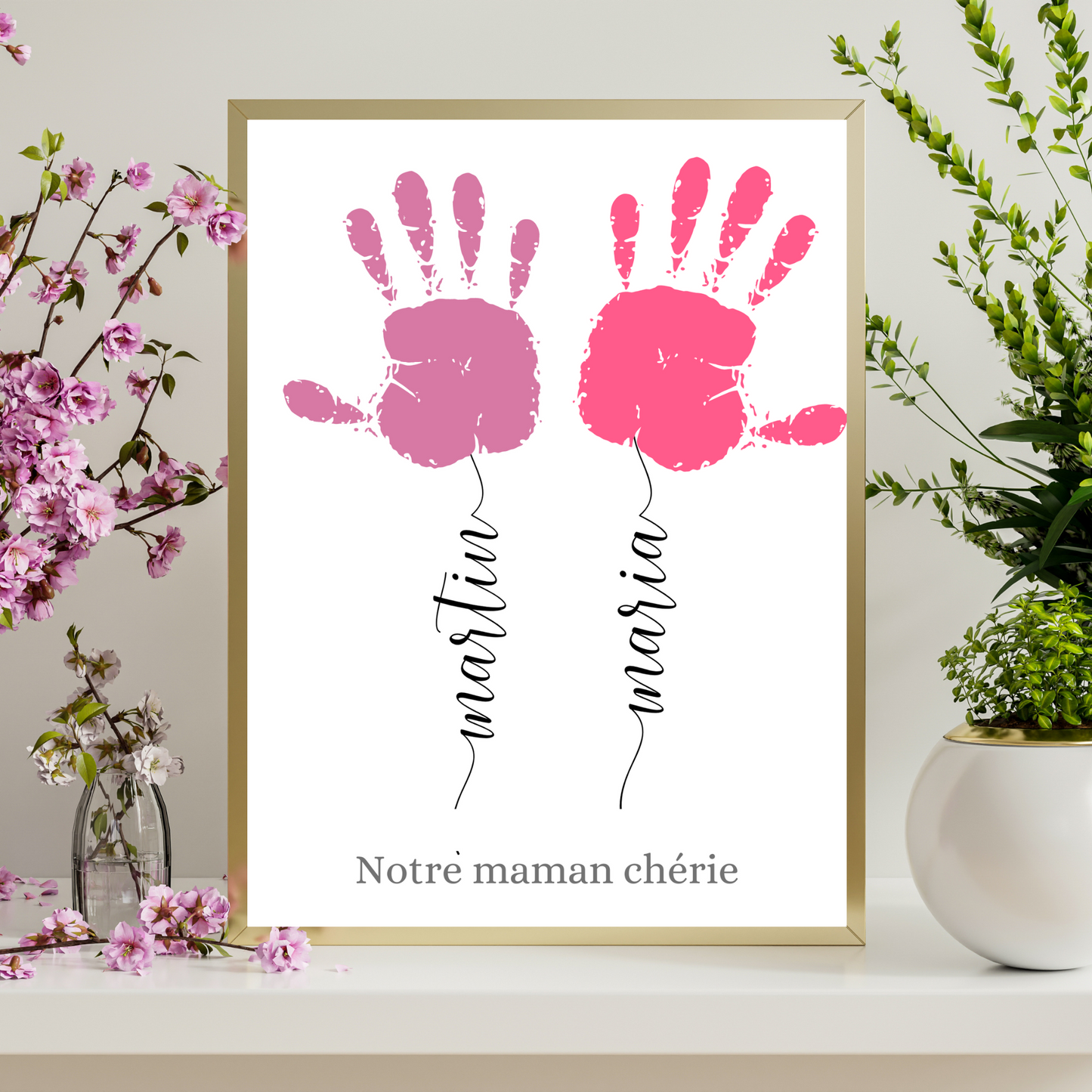 Affiche maman personnalisée empreinte de mains  - cadeau personnalisée fête des mères  par Le Temps des Paillettes