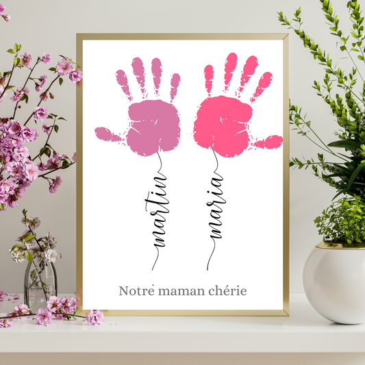 Affiche maman personnalisée empreinte de mains - cadeau personnalisée fête des mères par Le Temps des Paillettes - Le Temps des Paillettes