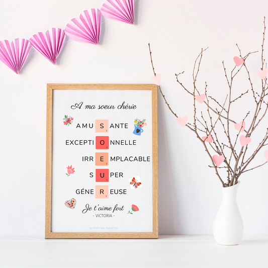 Affiche sœur personnalisée - Affiche sœur scrabble par Le Temps des Paillettes - Le Temps des Paillettes