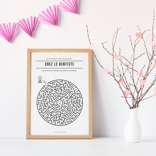 Poster labyrinthe Chez le dentiste - Affiche minimalistes Chez le dentiste - Affiche salle d'attente par Le Temps des Paillettes - Le Temps des Paillettes