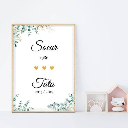 Affiche sœur tata personnalisée - cadeau annonce de grossesse tata par Le Temps des Paillettes - Le Temps des Paillettes