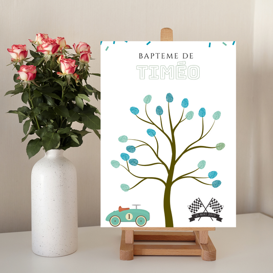 Arbre à empreintes voiture de course anniversaire - Déco anniversaire personnalisé par le Temps des Paillettes - Le Temps des Paillettes