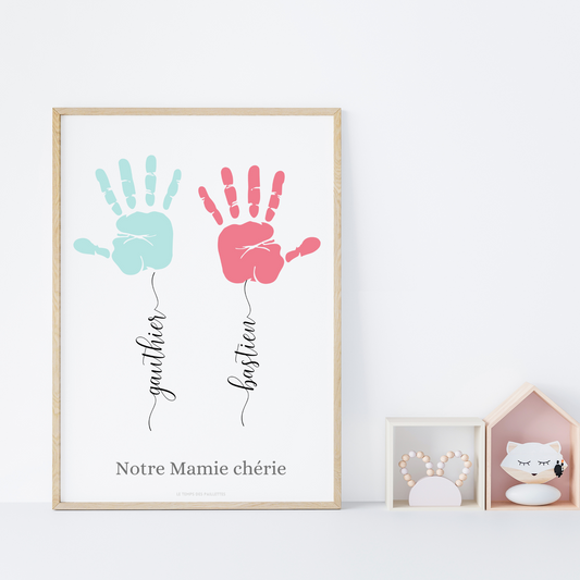 Affiche mamie personnalisée empreinte de mains et prénoms des petits enfants - fête des grands mères par Le Temps des Paillettes - Le Temps des Paillettes