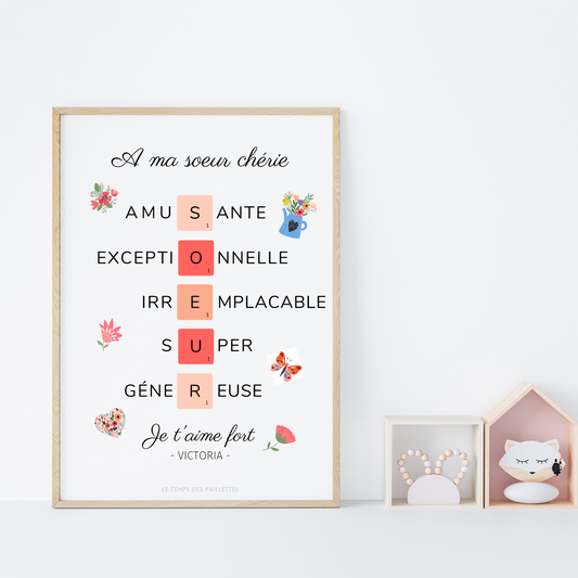 Affiche sœur personnalisée - Affiche sœur scrabble par Le Temps des Paillettes - Le Temps des Paillettes