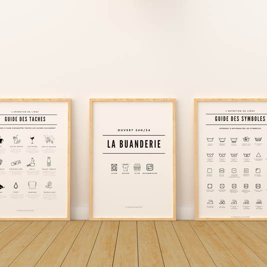 Set PDF 3 affiches buanderie - Guide lessive avec symbole - Le Temps des Paillettes