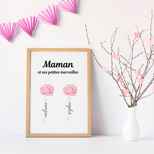 Affiche maman personnalisée fleurs - cadeau personnalisée fête des mères  par Le Temps des Paillettes