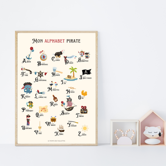 Affiche alphabet pirate - décoration pirate - ABC pirate en français par Le Temps des Paillettes - Le Temps des Paillettes