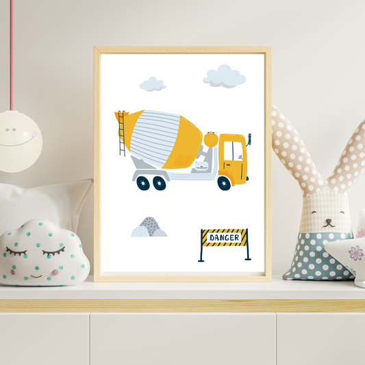 Set 3 affiches Chantier engin camion pelleteuse pour déco chambre enfant par Le Temps des Paillettes - Le Temps des Paillettes