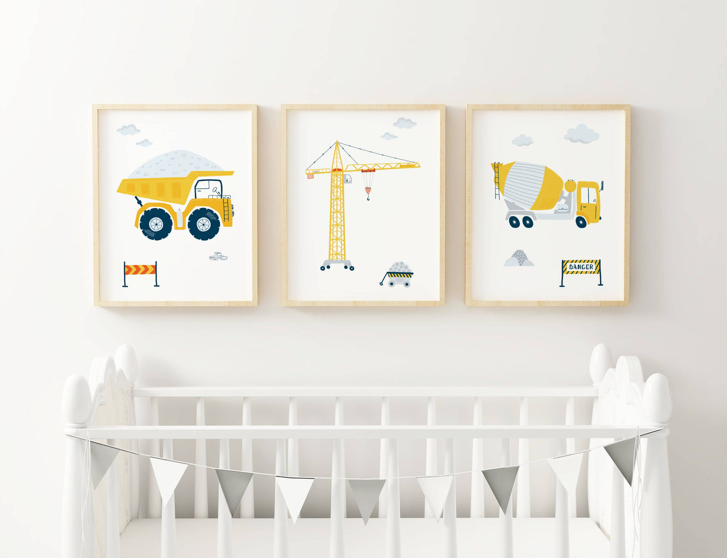 Set 3 affiches Chantier engin camion pelleteuse pour déco chambre enfant par Le Temps des Paillettes