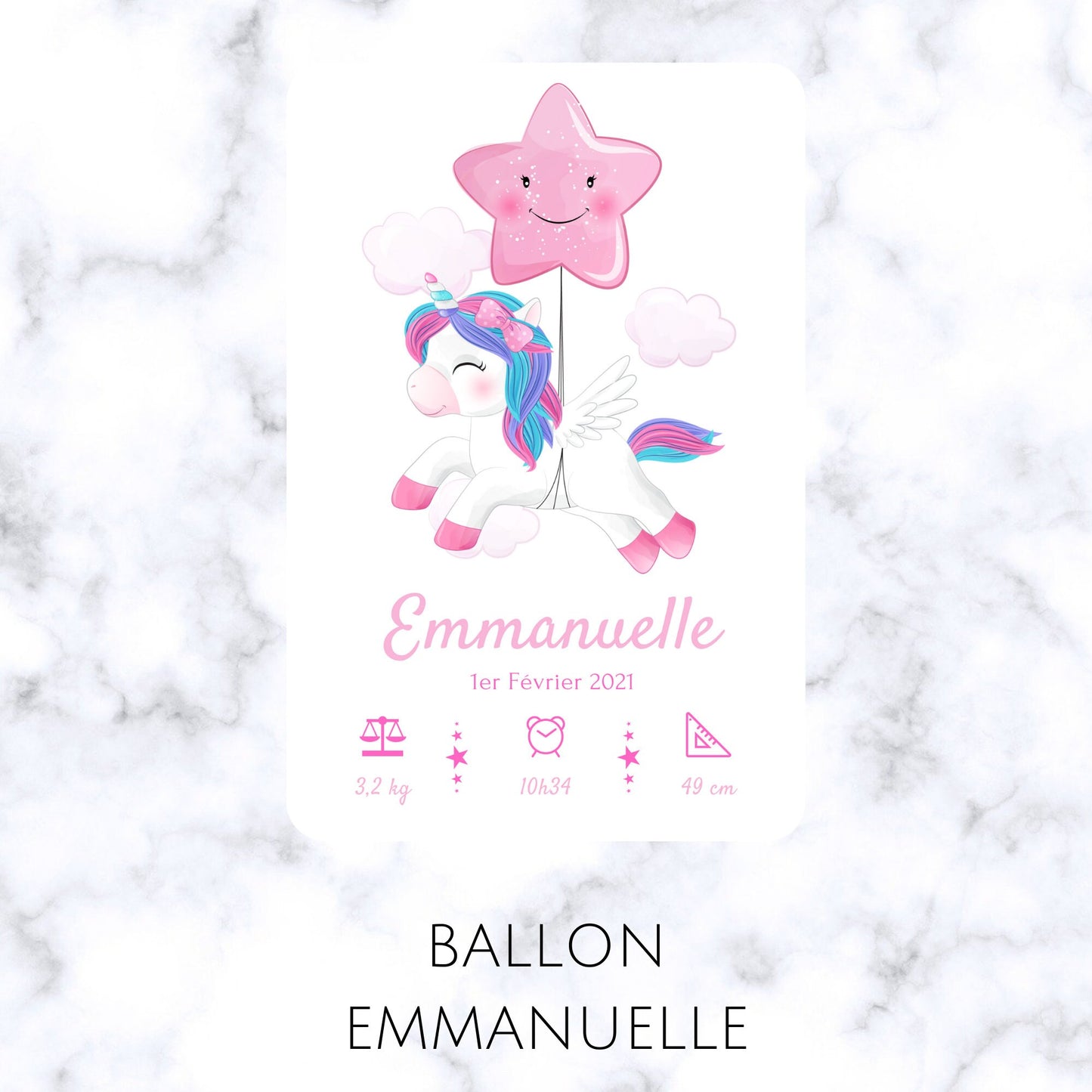 Affiche enfant licorne - Cadeau naissance personnalisé - décoration fille licorne  par Le Temps des Paillettes
