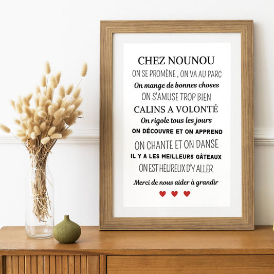 Affiche chez nounou personnalisé - Poster merci nounou - Cadeau personnalisé nounou par Le Temps des Paillettes - Le Temps des Paillettes