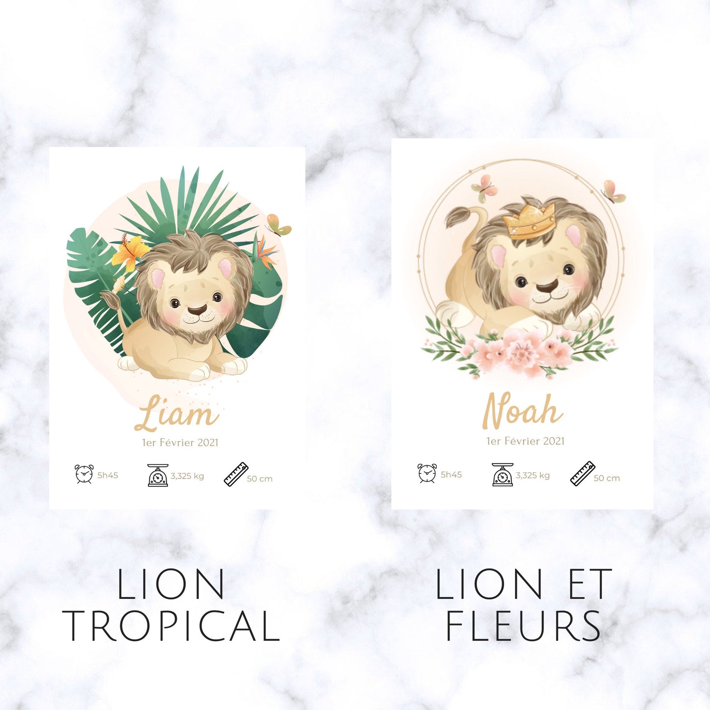 Affiche bébé lion personnalisée  - cadeau de naissance personnalisé  par Le Temps des Paillettes