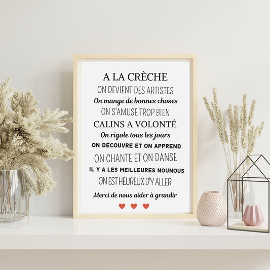 Affiche A la crèche - poster décoration crèche - Cadeau crèche - Merci crèche par Le Temps des Paillettes - Le Temps des Paillettes