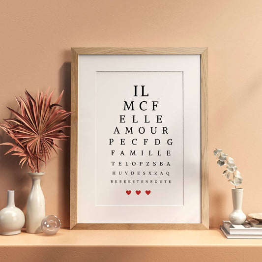 Affiche annonce grossesse Test de vue - Message test d'acuité - "bébé est en route" par Le Temps des Paillettes - Le Temps des Paillettes
