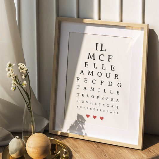 Affiche annonce grossesse Test de vue - Message test d'acuité - "bébé est en route" par Le Temps des Paillettes - Le Temps des Paillettes