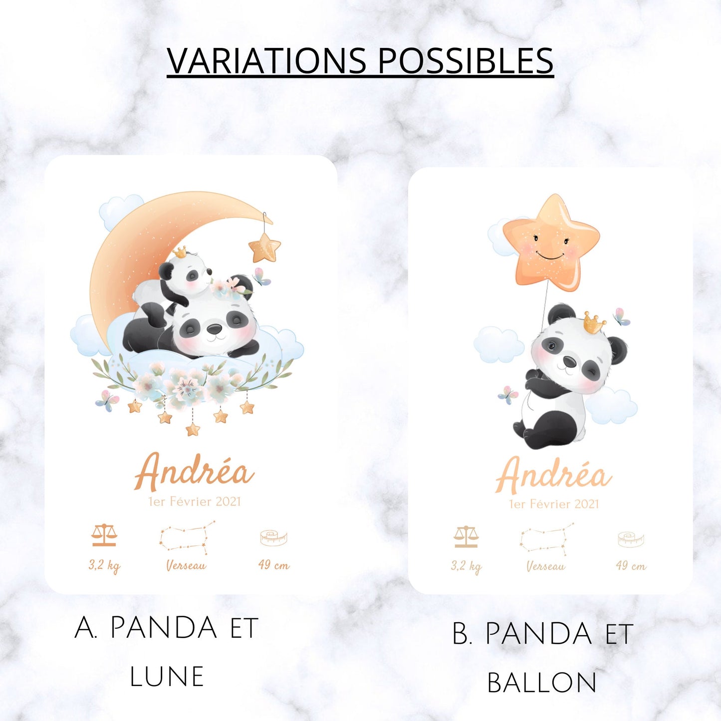 Affiche de naissance panda personnalisé  - affiche panda jungle pour chambre d'enfant