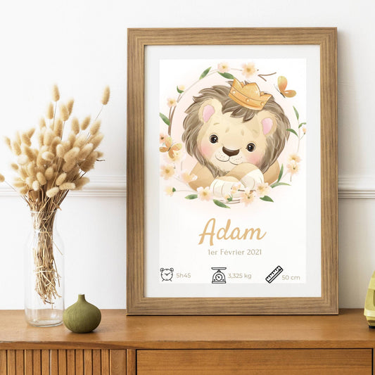 Affiche bébé lion personnalisée  - cadeau de naissance personnalisé  par Le Temps des Paillettes