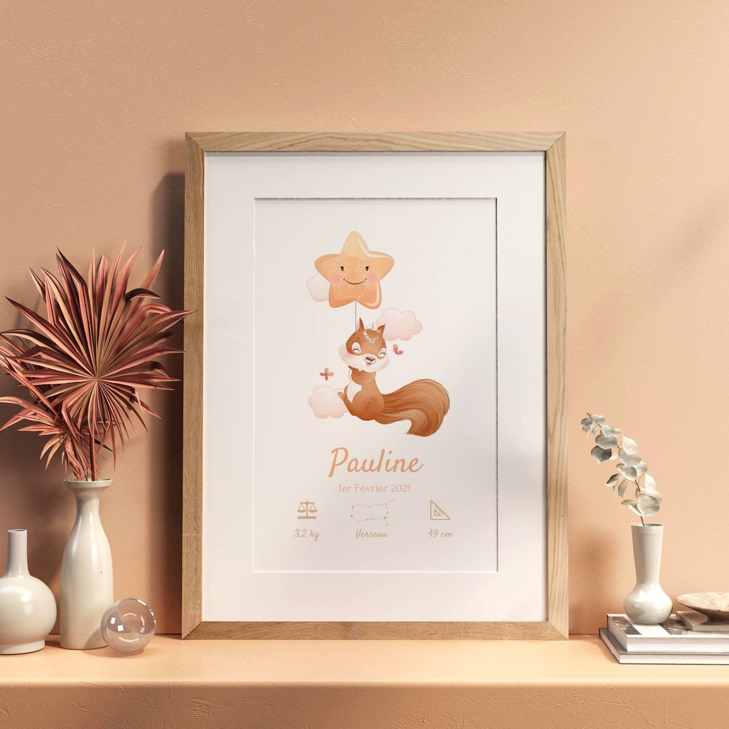 Affiche bébé écureuil personnalisée - affiche bébé à personnaliser - cadeau naissance par Le Temps des Paillettes
