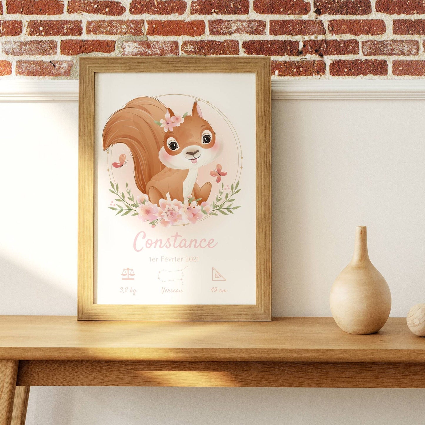 Affiche bébé écureuil personnalisée - affiche bébé à personnaliser - cadeau naissance par Le Temps des Paillettes