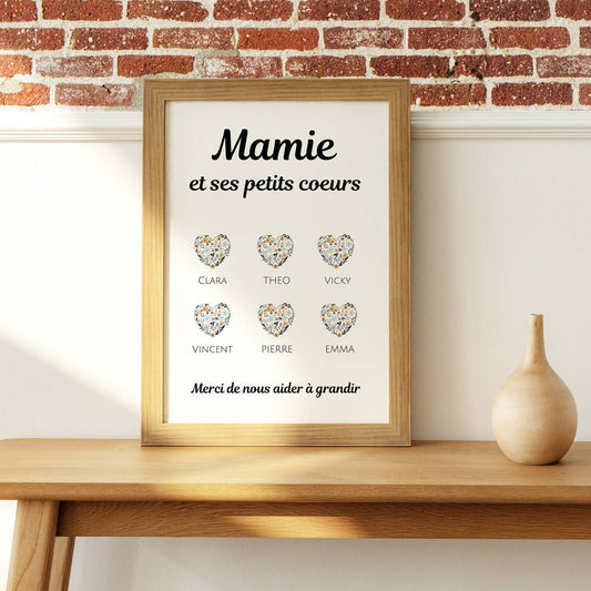 Affiche mamie coeur personnalisée - fête des grand mère - cadeau mamie - Affiche nom de famille personnalisé par Le Temps des Paillettes - Le Temps des Paillettes