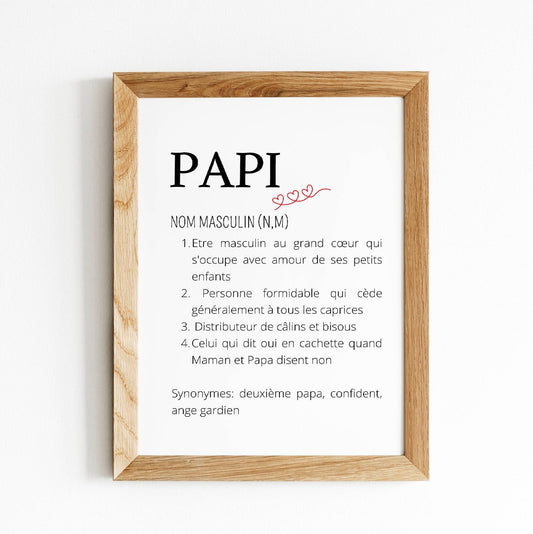 Affiche Définition Papi - Poster papy personnalisé - Cadeau pour papi personnalisé par Le Temps des Paillettes - Le Temps des Paillettes