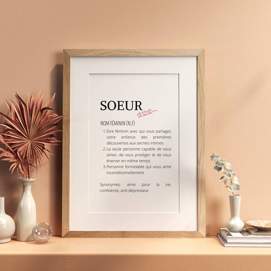 Affiche Définition sœur - Poster idéale pour offrir en cadeau de Noël à une super sœur par Le Temps des Paillettes - Le Temps des Paillettes