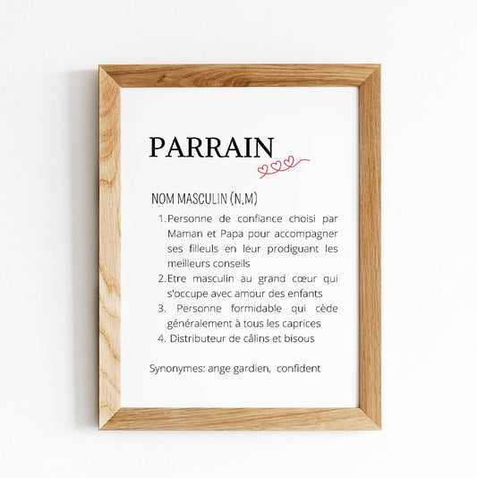 Affiche définition parrain - demande parrain - cadeau personnalisé parrain par Le Temps des Paillettes - Le Temps des Paillettes