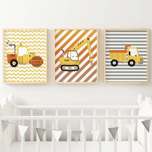 affiche enfant engins de chantier, affiche enfant véhicules, affiche enfant voitures, affiche enfant camions par Le Temps des Paillettes - Le Temps des Paillettes