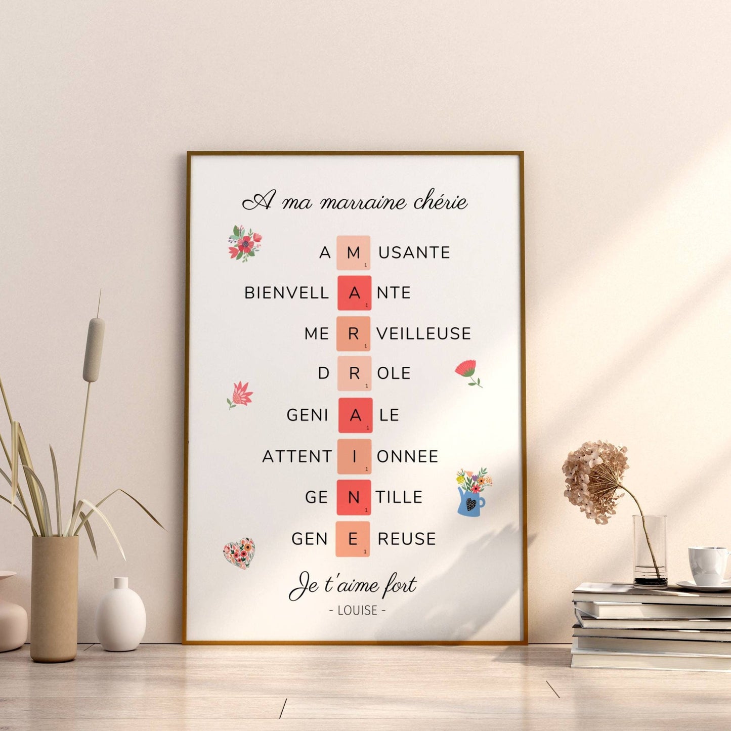Affiche marraine personnalisée - Affiche marraine définition - affiche qualité marraine - cadeau marraine  par Le Temps des Paillettes
