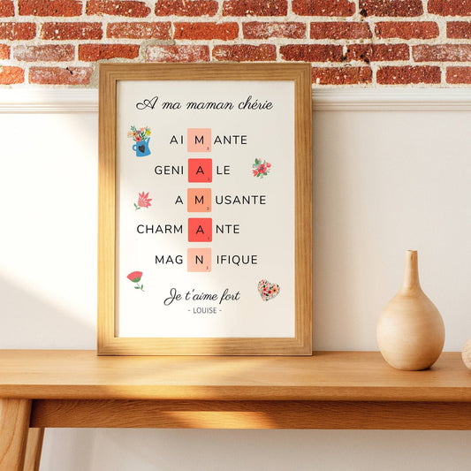 Affiche maman scrabble personnalisée - Cadeau fête des mères - cadeau pour maman par Le Temps des Paillettes - Le Temps des Paillettes