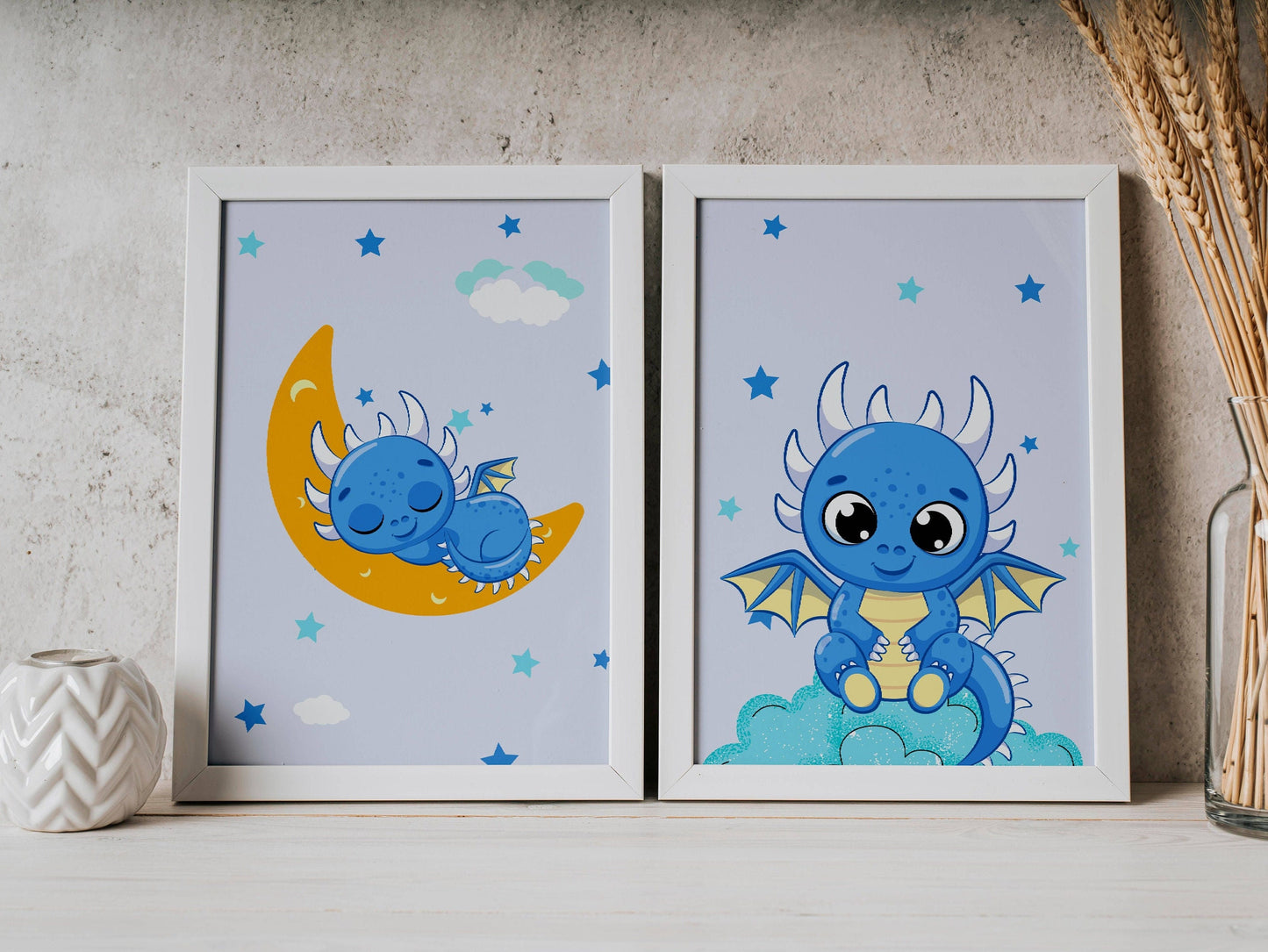 Affiches enfant dragons -  cadeau naissance dragon - poster chambre bébé dragon  - décoration murale féerique  par Le Temps des Paillettes