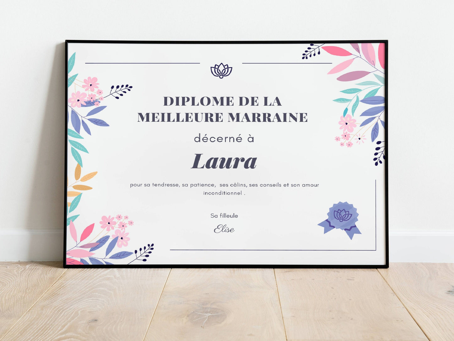 Affiche diplôme meilleure marraine  - Idée cadeau marraine  personnalisé - cadeau marraine  par Le Temps des Paillettes