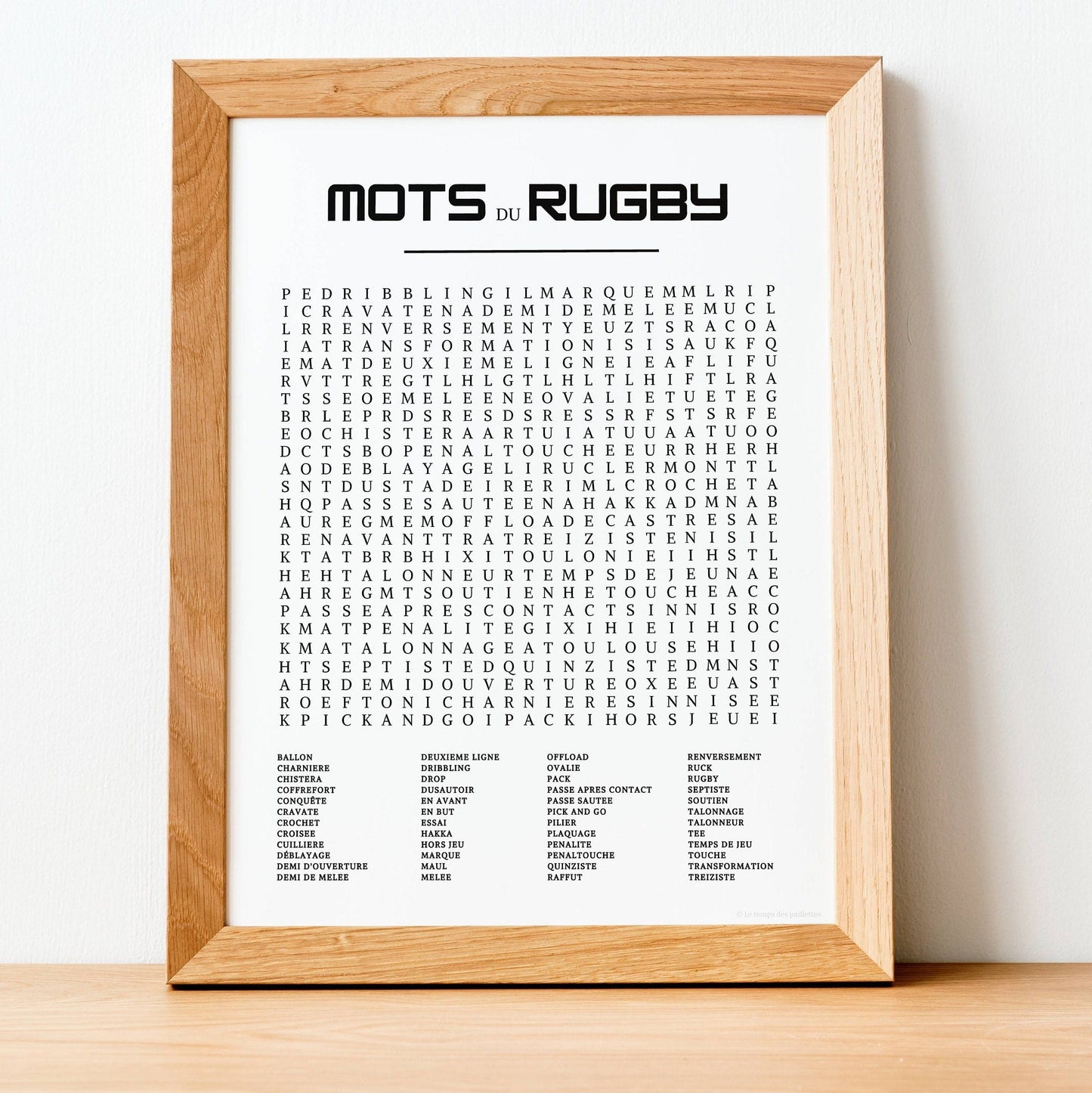 Affiche rugby - Affiche mots mélés et expressions du rugby - Poster sport  - compilation rugby  par Le Temps des Paillettes