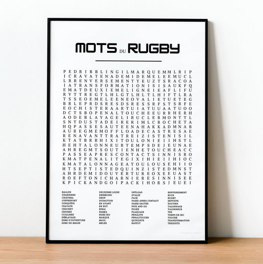 Affiche rugby - Affiche mots mélés et expressions du rugby - Poster sport - compilation rugby par Le Temps des Paillettes - Le Temps des Paillettes