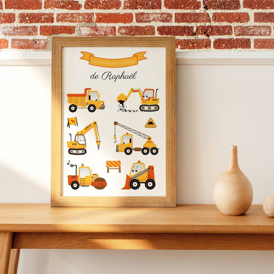 Affiche enfant engins de chantier - affiche enfant véhicules - affiche enfant voitures par Le Temps des Paillettes - Le Temps des Paillettes