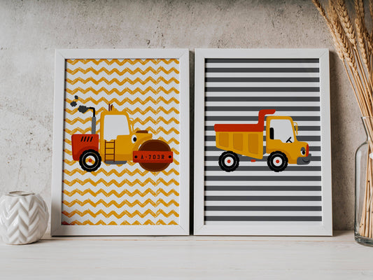 affiche enfant engins de chantier, affiche enfant véhicules, affiche enfant voitures, affiche enfant camions par Le Temps des Paillettes - Le Temps des Paillettes