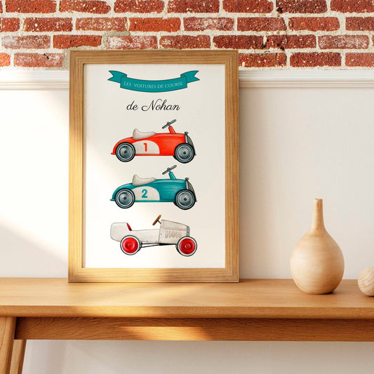 Affiche enfant voitures, affiche enfant véhicules, affiche voitures de course vintage  par Le Temps des Paillettes
