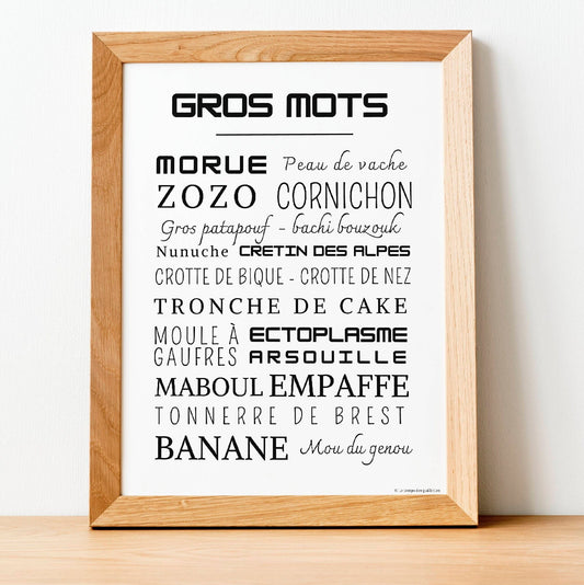 Affiche Les Gros Mots - Poster d'art les gros mots - Décoration enfant drôle  par Le Temps des Paillettes - Le Temps des Paillettes