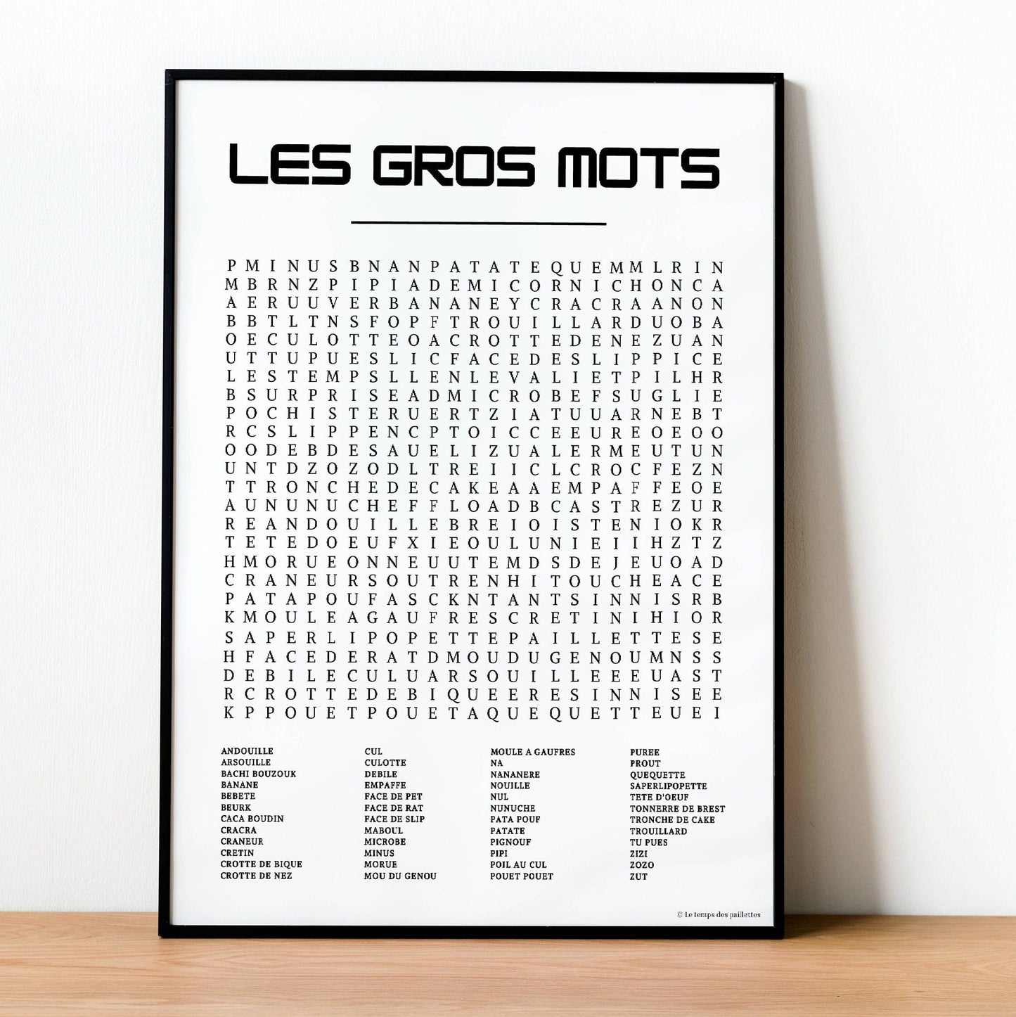 Affiche Mots mêles Les Gros Mots  - Poster d'art les gros mots - Décoration enfant drôle  par Le Temps des Paillettes