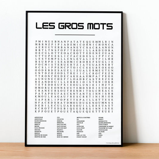 Affiche Mots mêles Les Gros Mots  - Poster d'art les gros mots - Décoration enfant drôle  par Le Temps des Paillettes - Le Temps des Paillettes